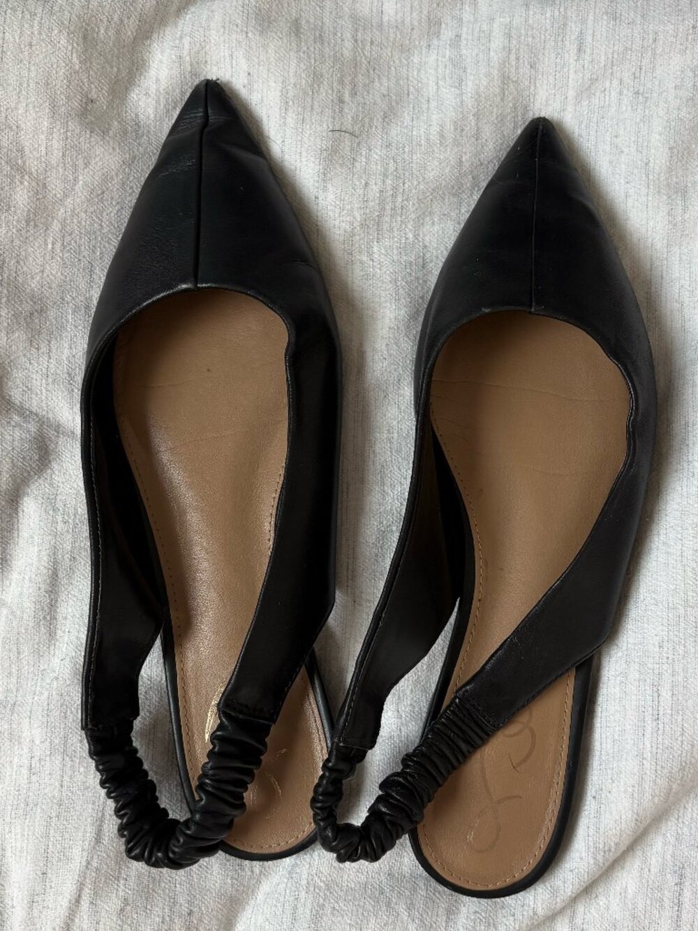 Black Office Flats with Stretchy Back Strap Womens 9.5